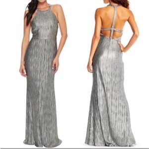 ADRIANNA PAPPEL NWT Crinkle Metallic Beaded Maxi Dress size 16